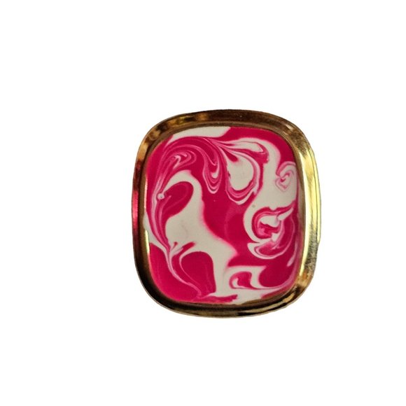 Vintage ALLISON REED Paint Pink White Swirl Rectangular PIERCED EARRINGS - Picture 7 of 11